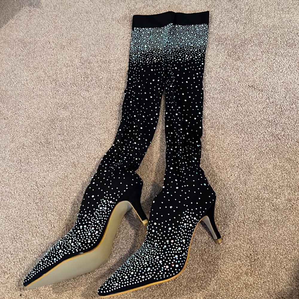 Brand New Rhinestone Stocking Kitten Heels